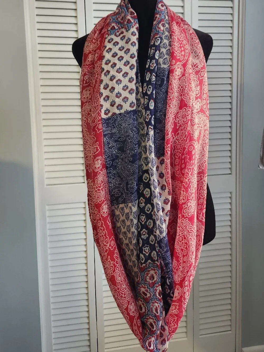 Patriotic Infinity Scarf 4th of July Red White Blue 36x36